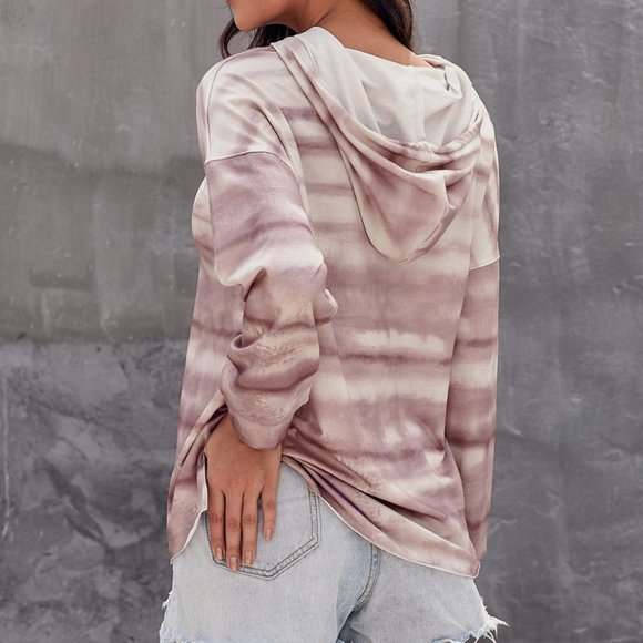 Purple Tie Dye Long Sleeve Drawstring Hoodie - Picture 2 of 6